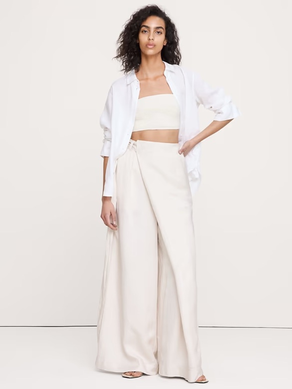 NEW! BANANA REPUBLIC CREAM WHITE VISCOSE-LINEN PALAZZO PANT - 875189 🧵